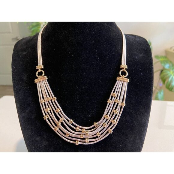 Napier Silver & Gold Multi-Strand Necklace Snake Chain w/ Gold Beads 16-18 inch - Picture 1 of 7